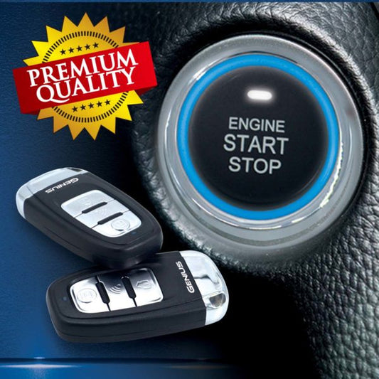Alarma de presencia + botón de encendido push start/stop premium GENIUS | 2 controles | Botón de arranque | Arranque remoto