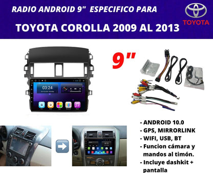 Combo Toyota Corolla 2009-2013 full | Radio de pantalla Android 9 pulgadas + dashkit original