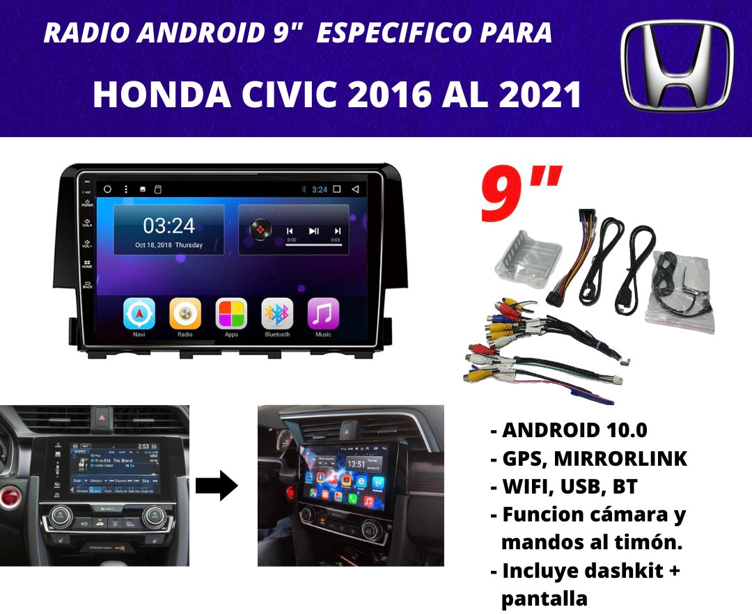 Honda Civic Combo 2016-2021 | Android 9 inch screen radio + original dashkit