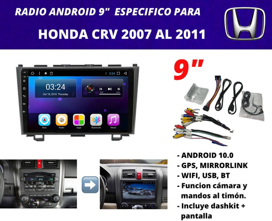 Combo Honda CR-V 2007-2011 | Radio de pantalla Android 9 pulgadas + dashkit original