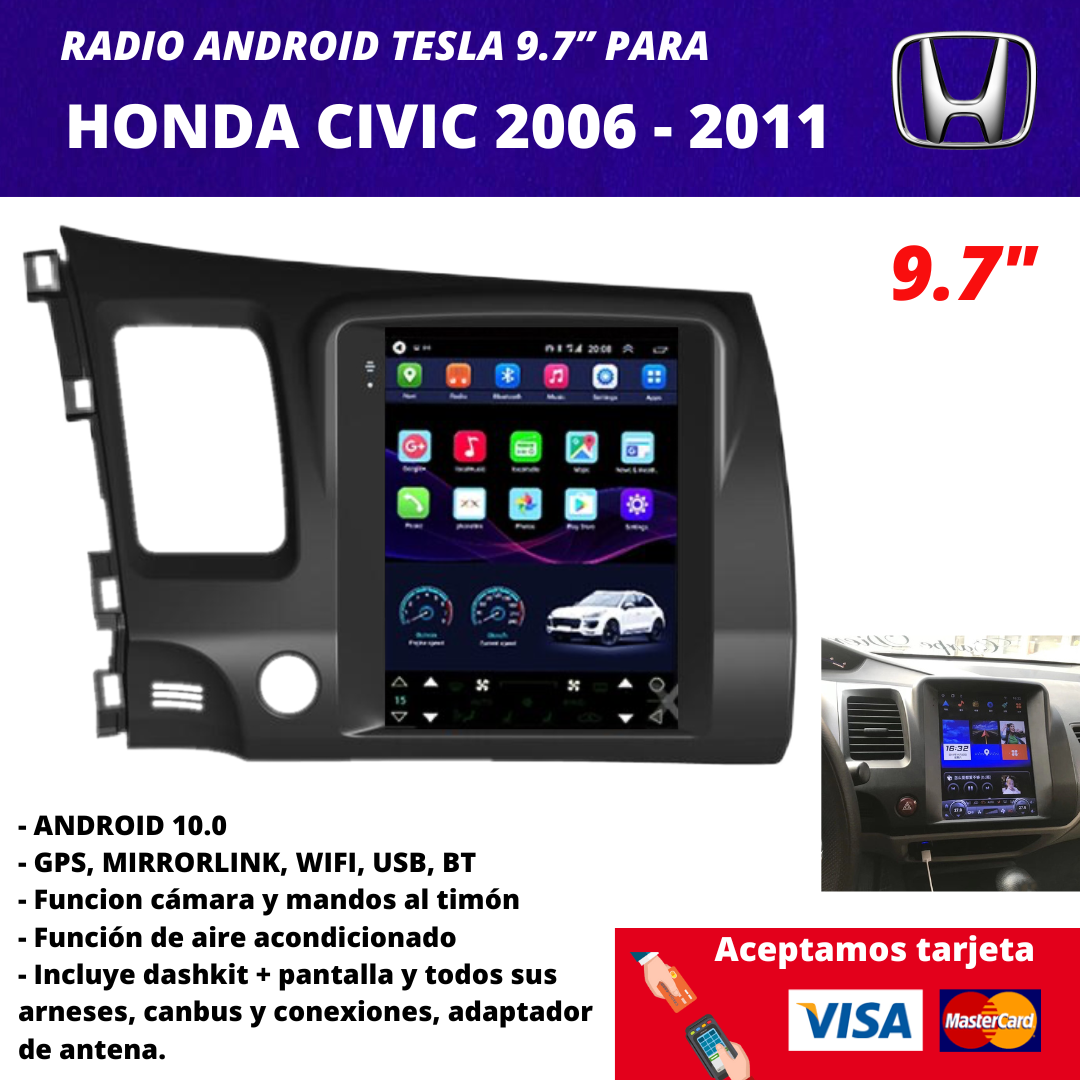 Tesla Android Radio 9.7” Honda Civic 2006 to 2011