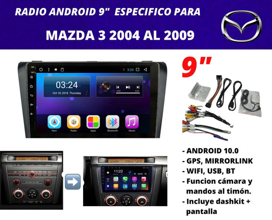Combo Mazda 3 2004-2009 | Radio de pantalla Android 9 pulgadas + dashkit original