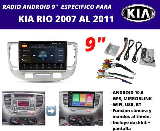 Combo Kia Rio 2007-2011 | Radio de pantalla Android 9 pulgadas + dashkit original