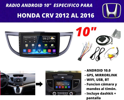 Combo Honda CR-V 2012-2016 | Radio de pantalla android 10 pulgadas + dashkit original