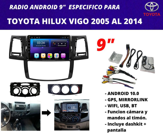 Combo Toyota Hilux Vigo 2005-2014 | Radio de pantalla Android 9 pulgadas + dashkit original