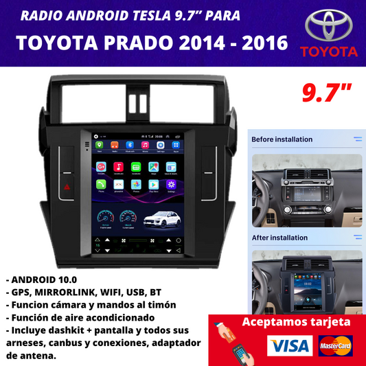 Radio android Tesla 9.7” Land Cruiser Prado 2014 al 2016