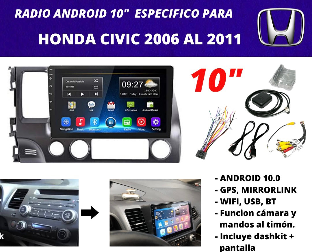 Honda Civic Combo 2006-2011 | Android 10 inch screen radio + original dashkit