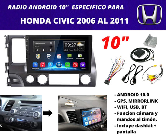 Combo Honda Civic 2006-2011 | Radio de pantalla android 10 pulgadas + dashkit original