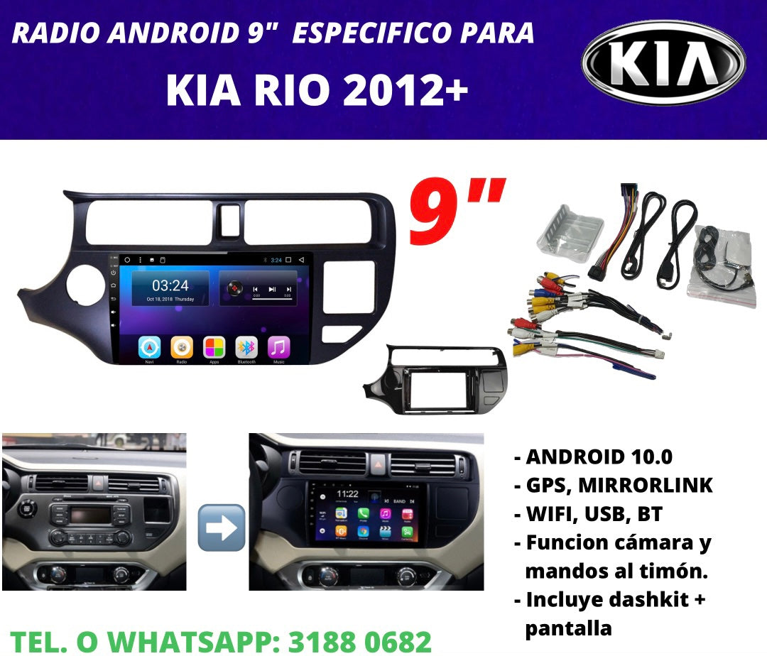 Combo Kia Rio 2012+ | Android 9 inch screen radio + original dashkit