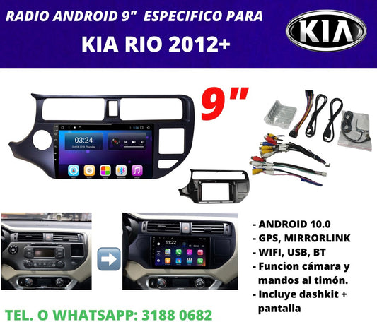 Combo Kia Rio 2012+ | Radio de pantalla Android 9 pulgadas + dashkit original