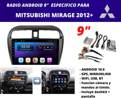 Mitsubishi Mirage Combo 2012+ | Android 9 inch screen radio + original dashkit