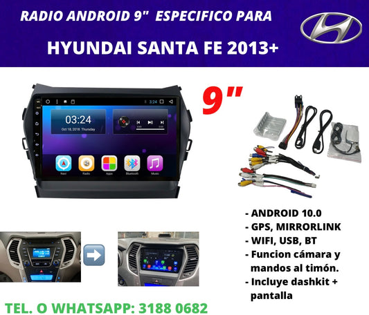 Combo Hyundai Santa Fe 2013+ | Radio de pantalla android 9 pulgadas + dashkit original