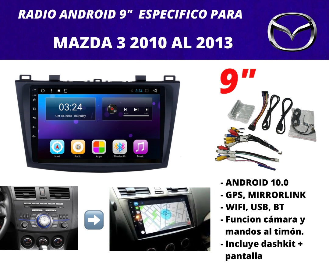 Mazda 3 Combo 2010-2013 | 9 inch android screen radio + original dashkit