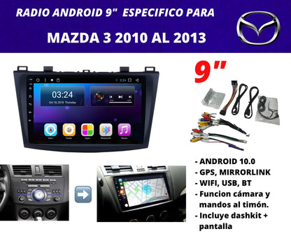 Combo Mazda 3 2010-2013 | Radio de pantalla android 9 pulgadas + dashkit original