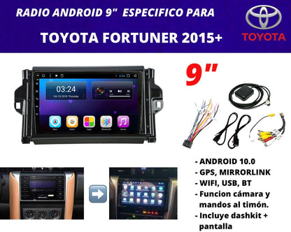 Combo Toyota Fortuner 2015+ | Radio de pantalla android 9 pulgadas + dashkit original