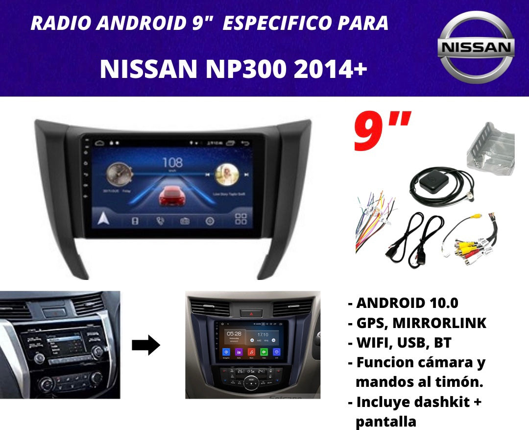 Combo Nissan Np300 2014+ | Radio de pantalla android 9 pulgadas + dashkit original