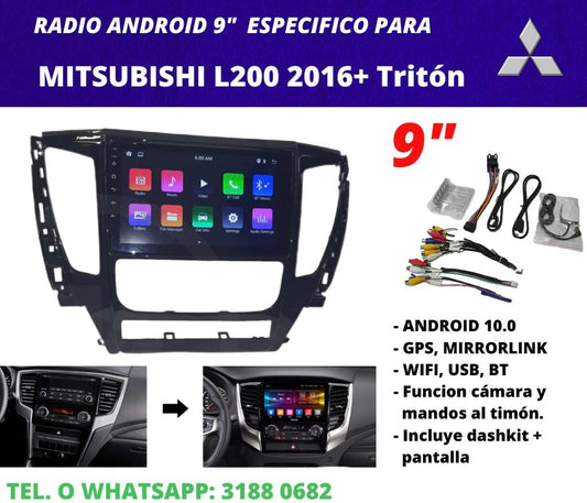 Combo Mitsubishi L200 2016+ tritón | Radio de pantalla android 9 pulgadas + dashkit original